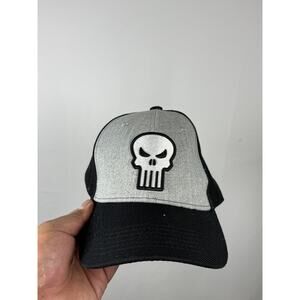 Marvel The Punisher Skull Snapback Hat Black Gray Adjustable Cap Mens